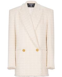 Balmain - Double-Breasted Fringed Trim Jacket - Lyst