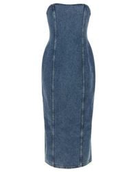 Magda Butrym - Strapless Denim Midi Dress - Lyst