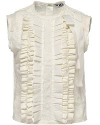 MSGM - Ruffled-Front Sleeveless Blouse - Lyst