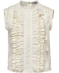MSGM - Ruffled Textured Sleeveless Top - Lyst