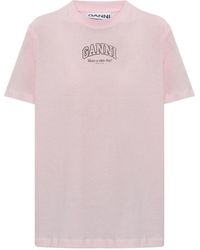 Ganni - Logo Printed Crewneck T-Shirt - Lyst