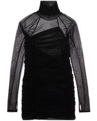 Helmut Lang - Ruched Turtleneck Mini Dress - Lyst