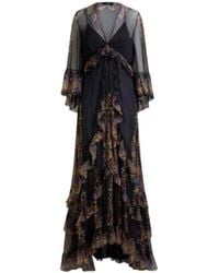 Etro - Long Silk Dress With Placed Paisley Foliage Print - Lyst