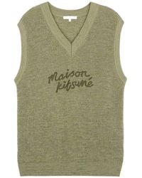 Maison Kitsuné - Maison Kitsuné Logo Embroidered V-Neck Knitted Top - Lyst