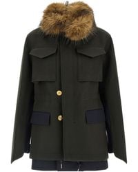 Sacai - Long-Sleeved Shearling Detailed Coat - Lyst