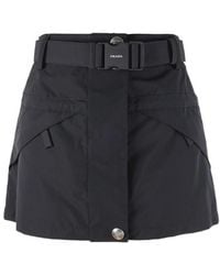 Prada - High-Waist Buckled Mini Skirt - Lyst