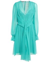 Alberta Ferretti - Pleated V-Neck Mini Dress - Lyst
