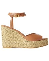 Stuart Weitzman - Barelynude Leather Espadrille Wedge Sandals - Lyst