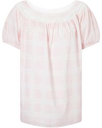 Posse - Marilyn Lace-Trimmed Checked Cotton Blouse - Lyst