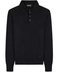 Emporio Armani - Logo Embroidered Fine Knit Polo Top - Lyst