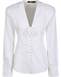 ROTATE BIRGER CHRISTENSEN - Floral-Applique V-Neck Shirt - Lyst