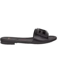 Fendi - Ff Logo Plaque Open-Toe Sandals - Lyst