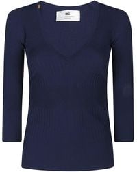 Elisabetta Franchi - V-Neck Rib Knit Top - Lyst