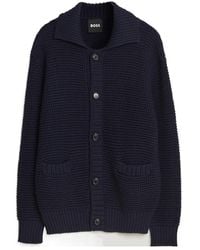 BOSS - Wool Blend Long-Sleeved Knit Cardigan - Lyst