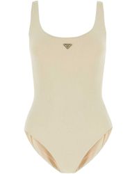 Prada - Logo Plaque Sleeveless Swimsuit - Lyst