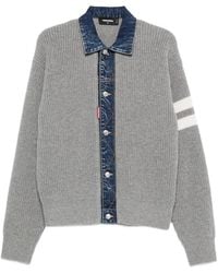DSquared² - Denim-Panel Ribbed Cardigan - Lyst