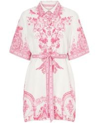 CAMILLA - Floral-Print Embellished Linen Mini Dress - Lyst