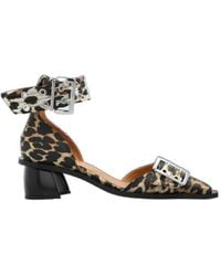 Ganni - Leopard Print Ankle-Strap Pumps - Lyst