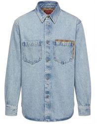 Gucci - Washed Denim Shirt With Gg Insert - Lyst