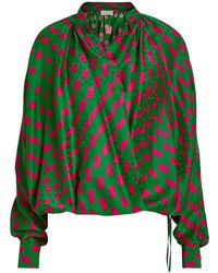 Dries Van Noten - Polka Dot Satin Wrap Blouse - Lyst