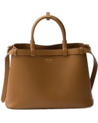 Prada - Buckle Medium Leather Handbag With Double Belt - Lyst