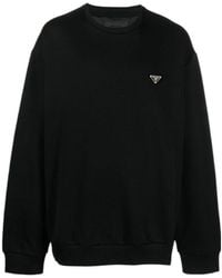 Prada - Logo Plaque Round-Neck Sweatshirt - Lyst