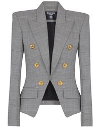 Balmain - Prince Of Wales Jacquard 6-Buttons Jacket - Lyst
