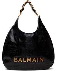 Balmain - 1945 Soft Hobo Crinkled Leather Tote Bag With Monogram - Lyst