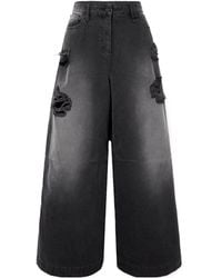 Simone Rocha - Crystal-Embellished Distressed Wide-Leg Jeans - Lyst