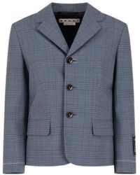 Marni - Wool Cropped Jacket With Prince Of Wales Check - Lyst