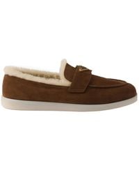 Prada - Logo Plaque Slip-On Loafers - Lyst