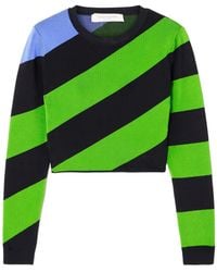 Carolina Herrera - Cropped Striped Knitted Sweater - Lyst