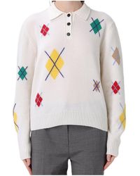 MSGM - Argyle Pattern Long-Sleeved Polo Shirt - Lyst