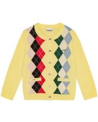 Ganni - Checke Patterned Button-Up Cardigan - Lyst