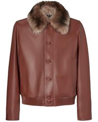 Fendi - Faux-Fur Collar Leather Bomber Jacket - Lyst