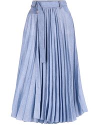 Sacai - Pleated Belted Denim Midi Skirt - Lyst