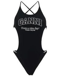 Ganni - Solid Color One-Piece Swimsuit - Lyst
