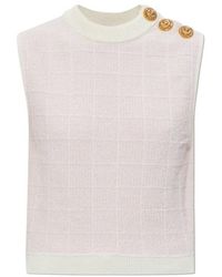 Balmain - Buttons Tweed Crop Top - Lyst