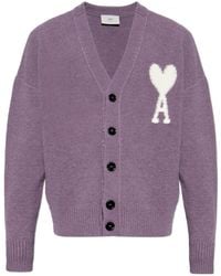 Ami Paris - Ami De Coeur V-Neck Knitted Cardigan - Lyst