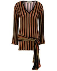 Blumarine - Striped Tie-Waist Knitted Mini Dress - Lyst