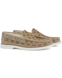 Gucci - Gg Canvas Leather Loafers - Lyst