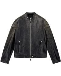 Emporio Armani - Shiny Leather Blouson With Quilted Shoulders And A Zip - Lyst