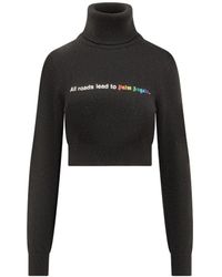 Palm Angels - Logo Embroidered Turtleneck Knitted Jumper - Lyst