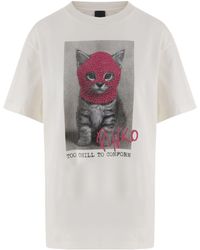 Pinko - Cat Print Cotton T-Shirt - Lyst