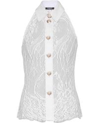 Balmain - Lace Halterneck Buttoned Top - Lyst