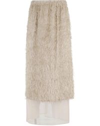 Alysi - Elasticated-Waistband Layered Fringed Midi Skirt - Lyst