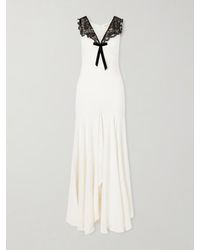 Rodarte - Bow-Embellished Lace-Trimmed Silk-Crepe Midi Dress - Lyst