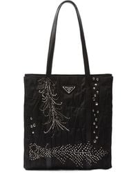 Prada - Medium Re-Nylon Patchwork Tote Bag With Embroidery - Lyst