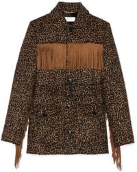 Saint Laurent - Leopard Print Fringed Jacket - Lyst