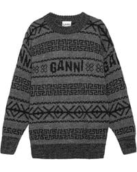 Ganni - Logo Jacquard Crewneck Knitted Jumper - Lyst